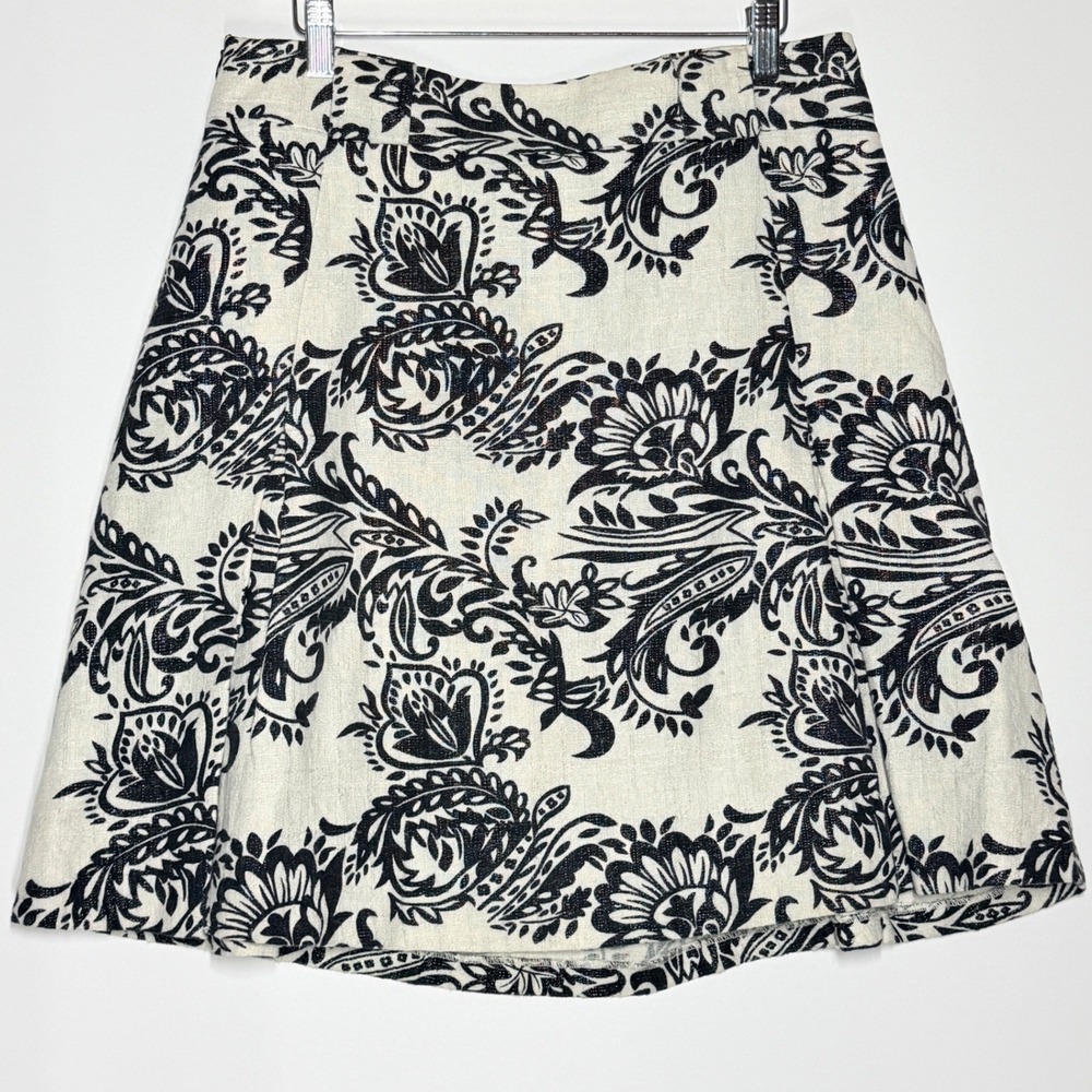 Georgiou Linen Blend Floral Paisley Mini Skirt Ivory Black Size 10 - Picture 6 of 12